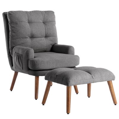 LOUNGE CHAIR WITH FOOTREST, 5-LEVEL ADJUSTABLE BACKREST, TILTABLE CHAISE WITH SIDE POUCH