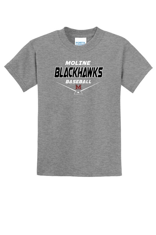 Moline Blackhawks Home Plate Logo 50/50 Blend Youth T-Shirt