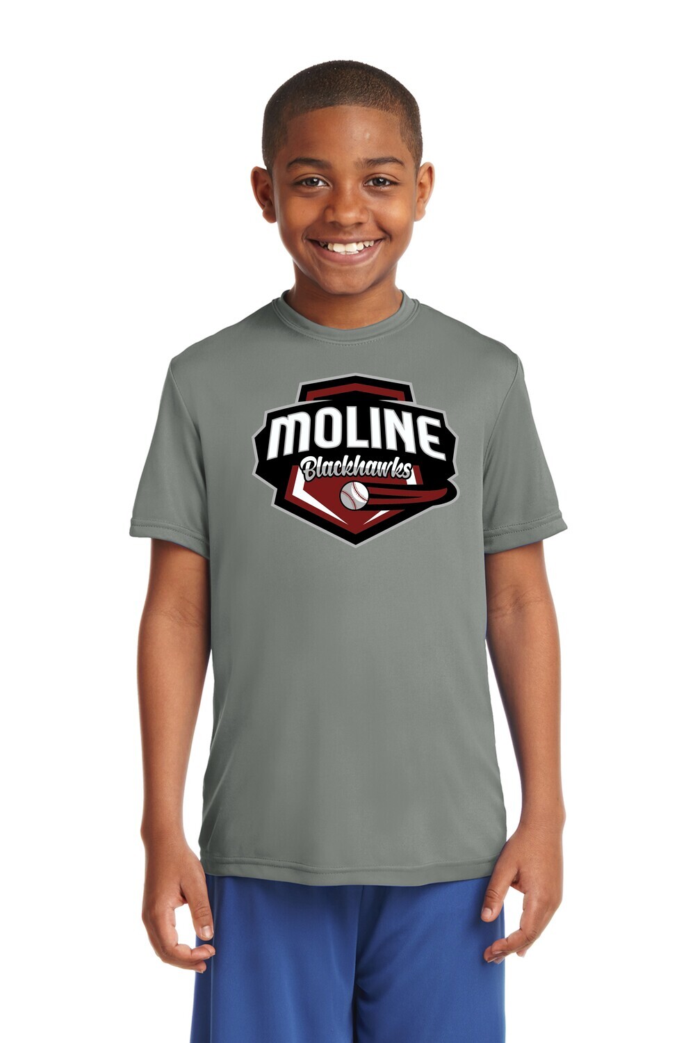 Moline Blackhawks Shield Logo 100% Poly Youth T-shirt
