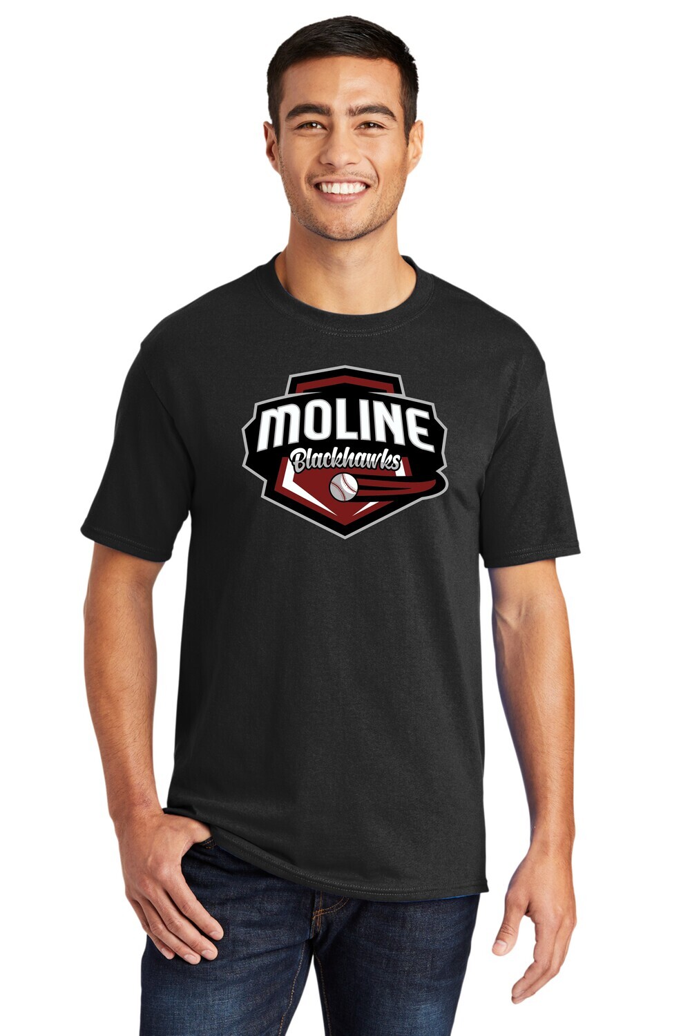 Moline Blackhawks Shield Logo 50/50 Blend Adult T-shirt
