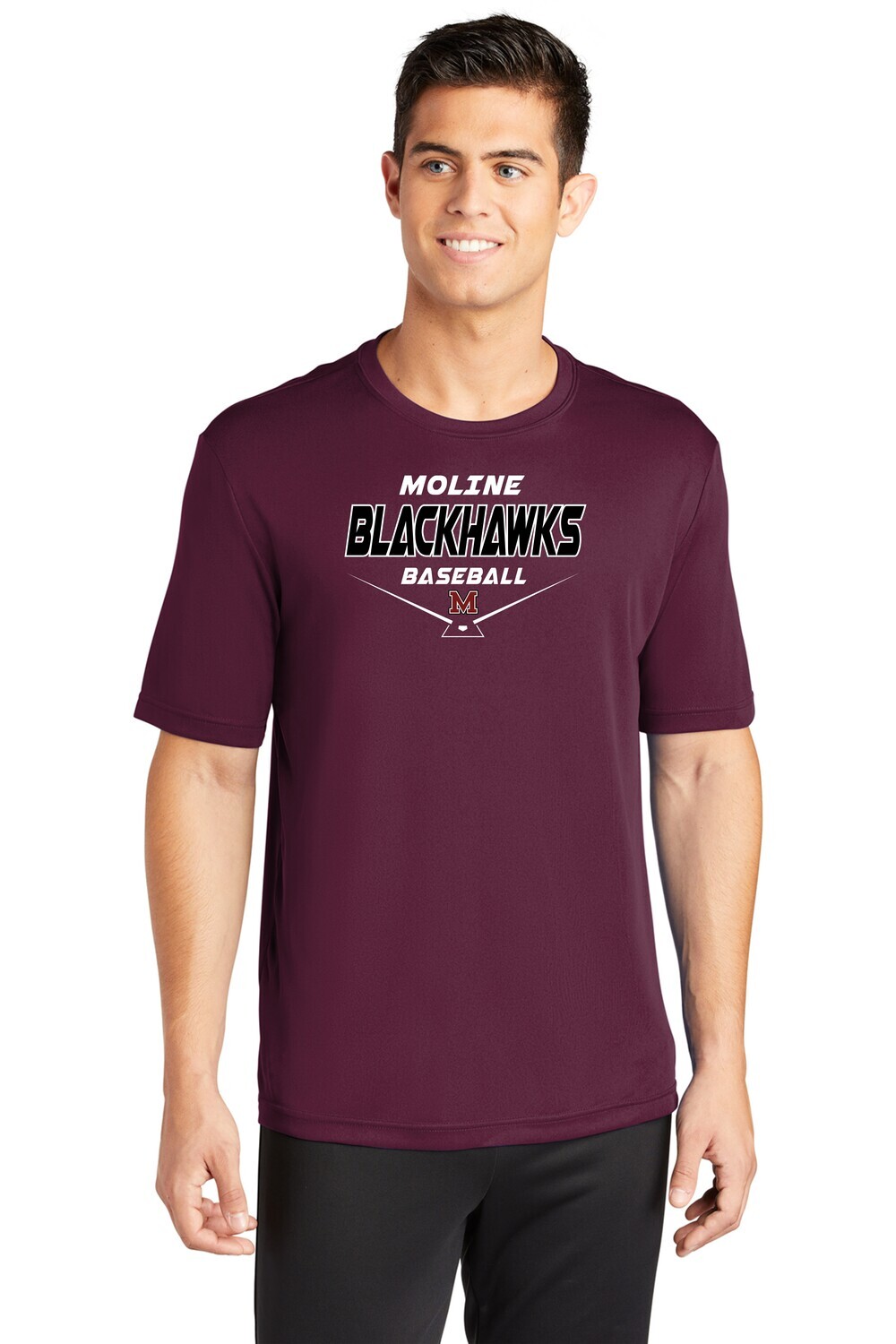 Moline Blackhawks Home Plate Logo 100% Poly Adult T-shirt