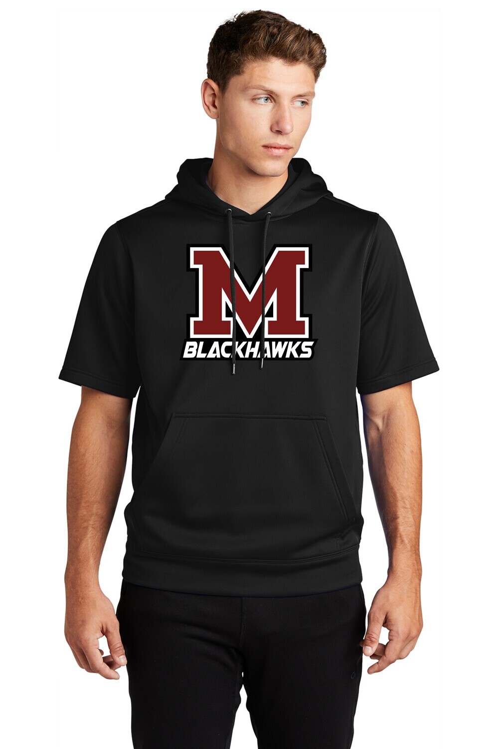 Moline Blackhawks &quot;M&quot; Logo Fleece Short Sleeve Hooded Pullover