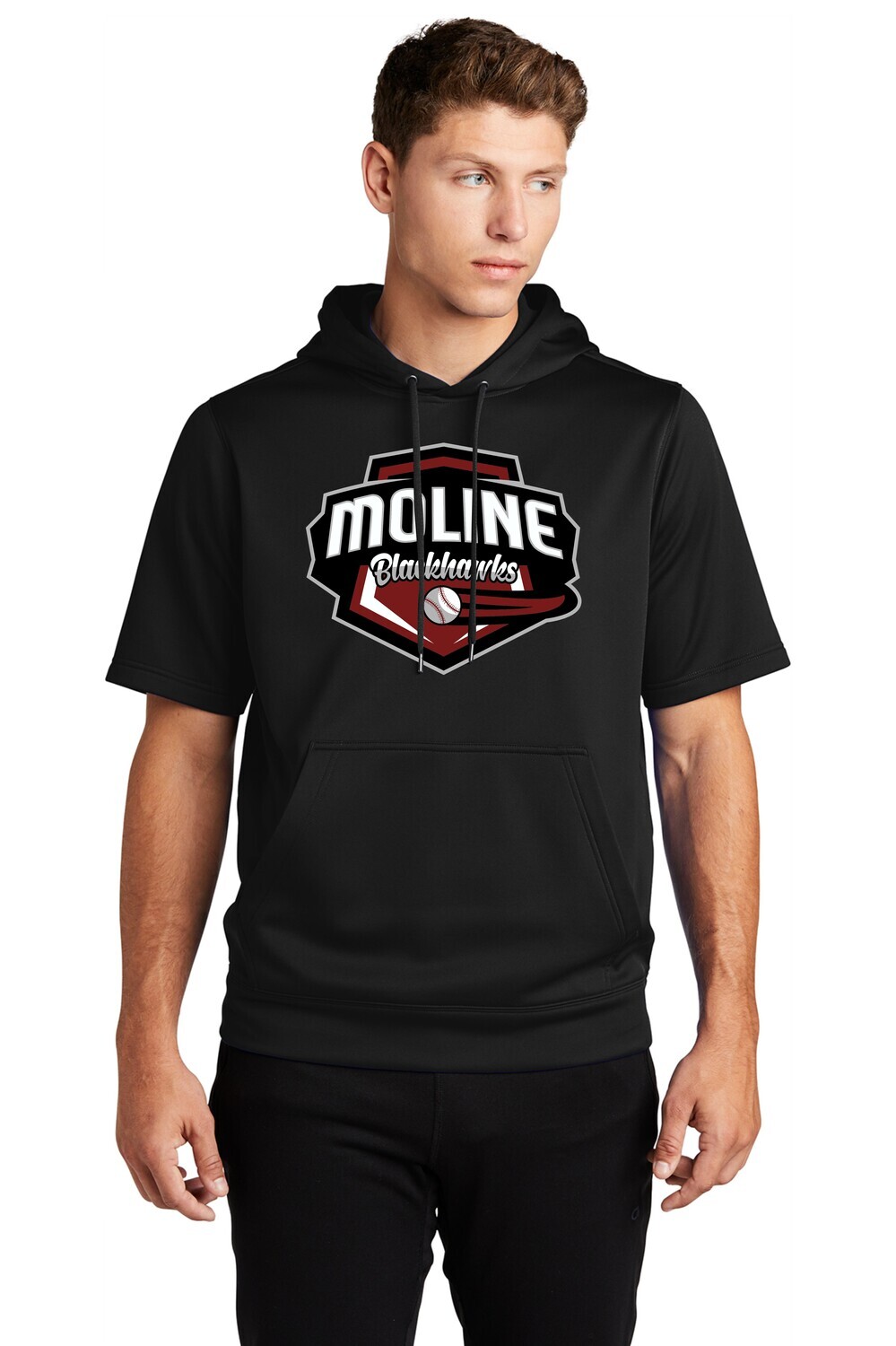 Moline Blackhawks Shield Logo Fleece Short Sleeve Hooded Pullover