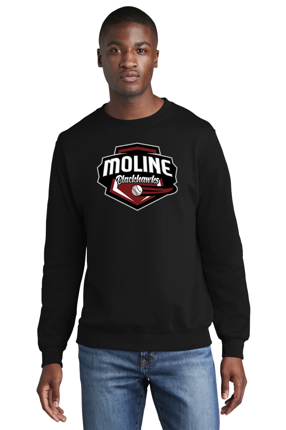 Moline Blackhawks Shield Logo Fleece Crewneck Sweatshirt