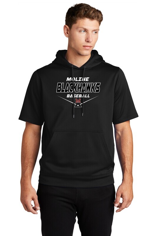 Moline Blackhawks Home Plate Logo Fleece Short Sleeve Hooded Pullover