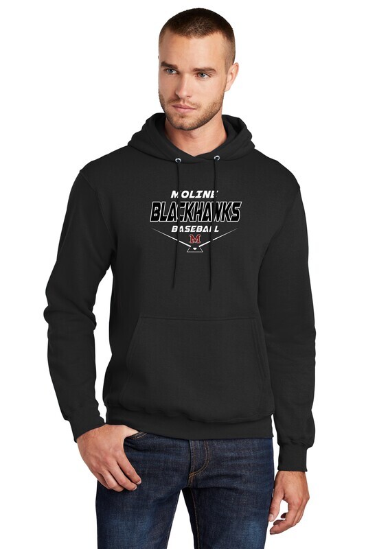 Moline Blackhawks Home Plate Logo Fleece Pullover Hooded Sweatshirt