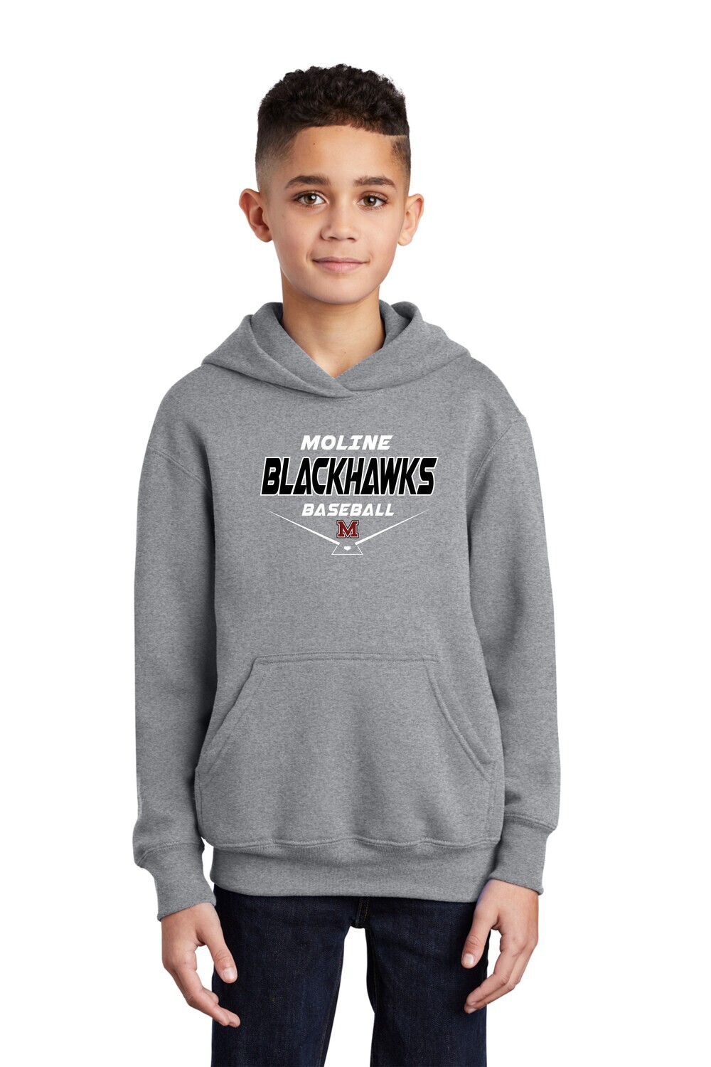 Moline Blackhawks Home Plate Youth Fleece Pullover Hooded Sweatshirt