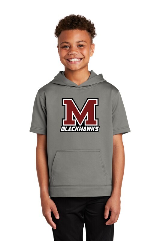 Moline Blackhawks "M" Logo Youth Fleece Short Sleeve Hooded Pullover