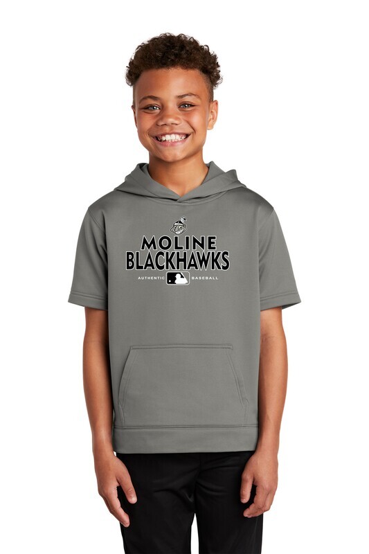 Moline Blackhawks Retro Logo Youth Fleece Short Sleeve Hooded Pullover