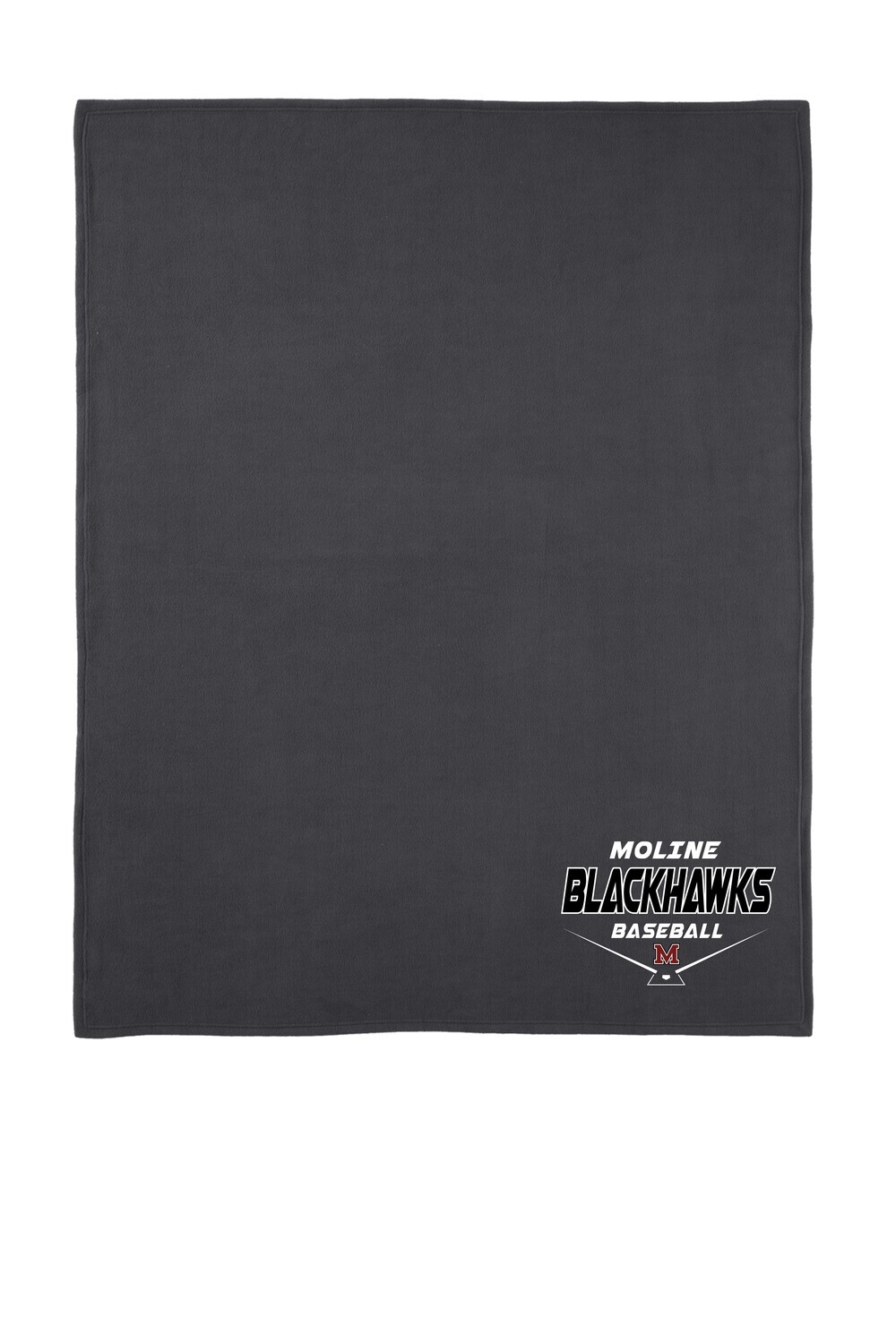 Moline Blackhawks Crossed Home Plate Logo Fleece Blanket with Carrying Strap