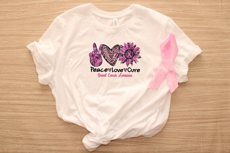 Breast Cancer Awareness Peace Love Cure 2 DTF Transfer