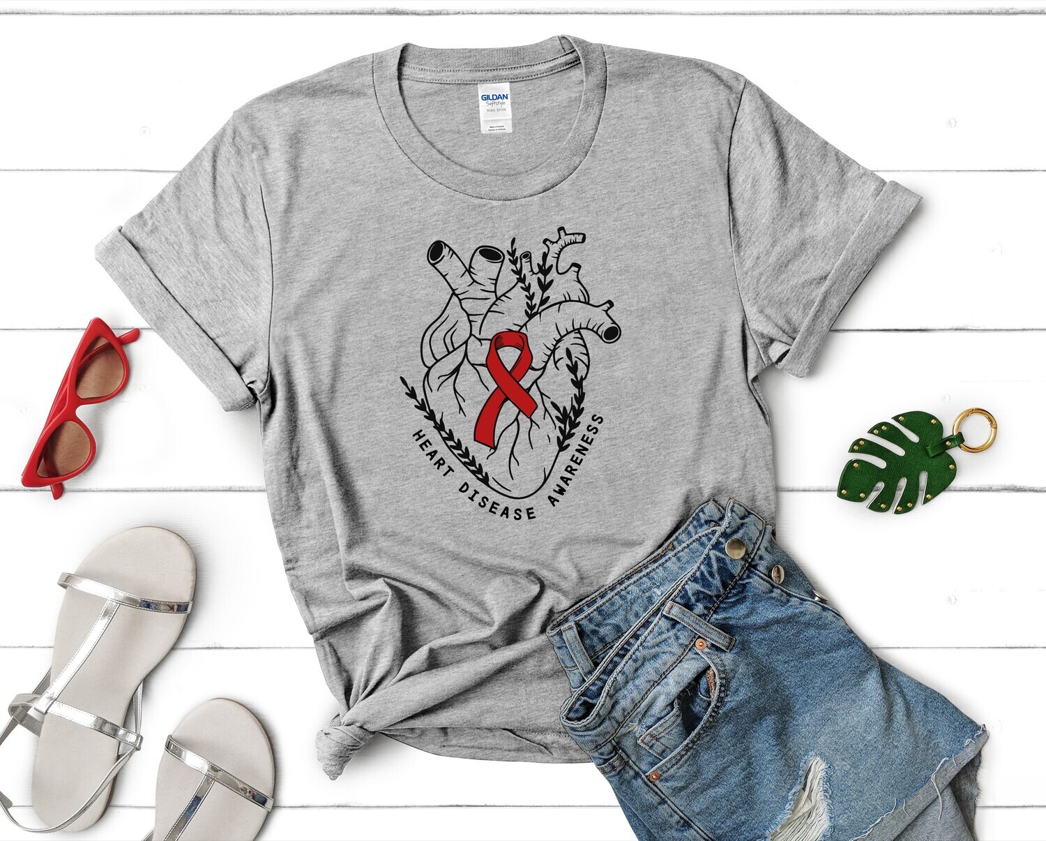 Heart Disease Awareness Heart With Ribbon DTF Transfer