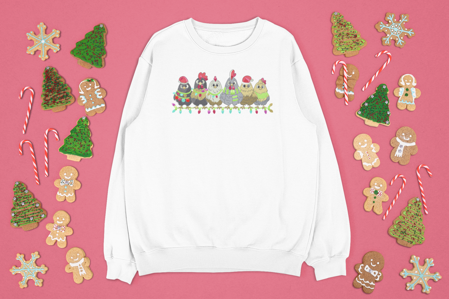 Christmas Chickens 1 Faux Embroidery DTF Transfer