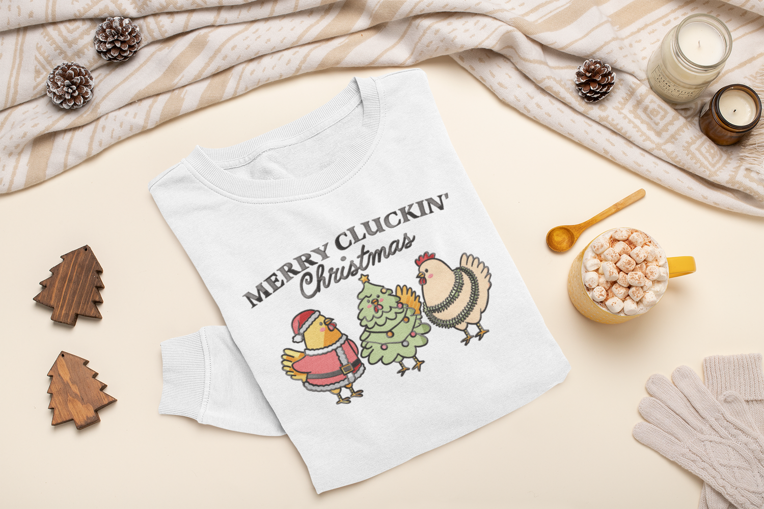 Merry Cluckin&#39; Christmas Faux Embroidery DTF Transfer