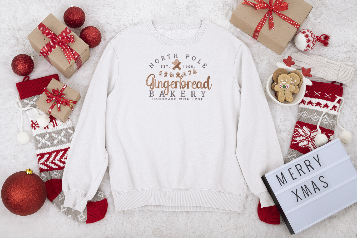 North Pole Gingerbread Bakery Embroidery DTF Transfer