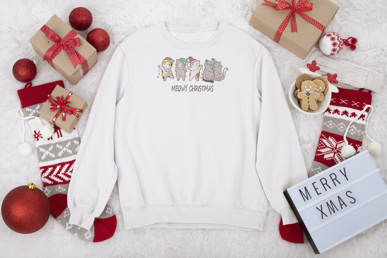Meowy Christmas Embroidery DTF Transfer