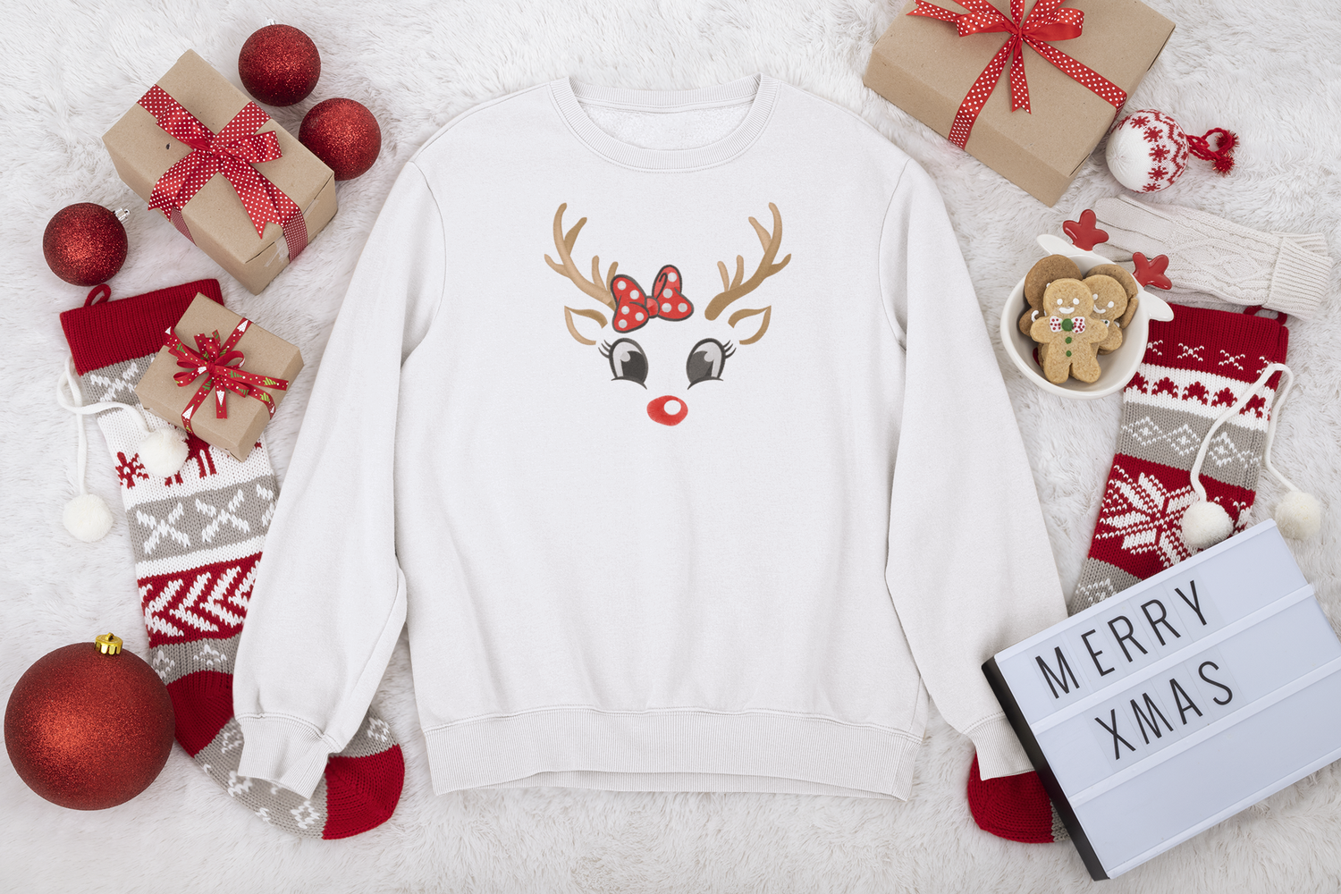 Reindeer Face Faux Embroidery DTF Transfer