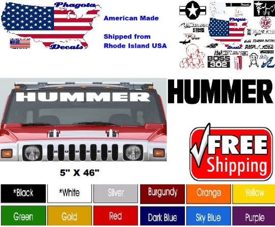Fits Hummer Windshield Vinyl Decal Graphic Stickers 5&quot; X 46&quot; Pick Color Free Ship!