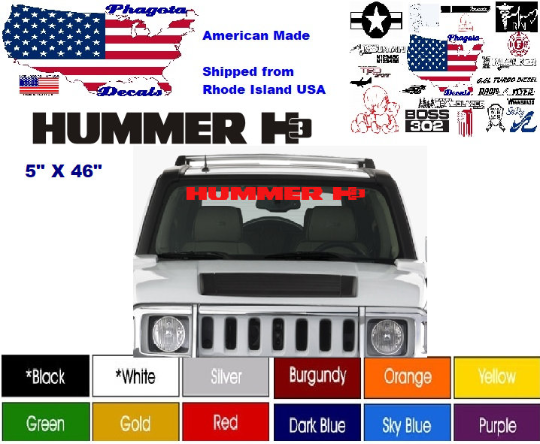 Fits Hummer h3 windshield vinyl graphic stickers 5&quot; x 46&quot; pick color free ship!