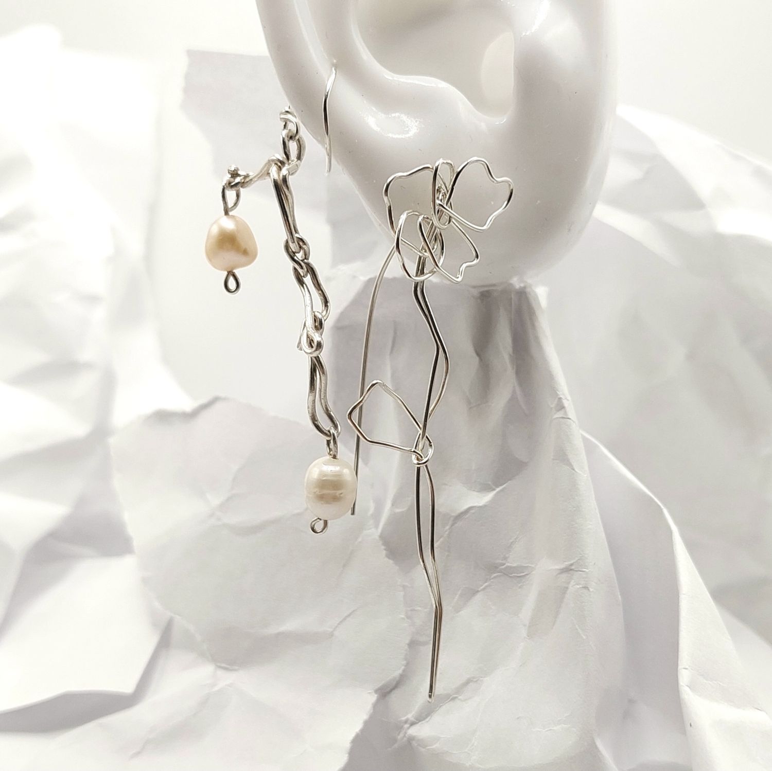 Flower and Pearl Earring Set