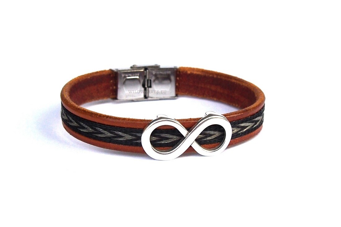 Leather bracelet with woven horsehair and metal INFINITY slider
