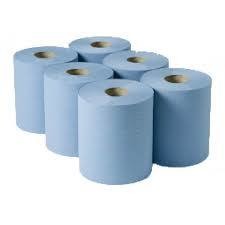 6xROLL LARGE CENTREFEED 2PLY BLUE ROLLS -150mt