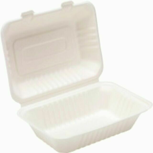 BAGASSE COMPOSTABLE HINGED MEAL BOXES (CLAMSHELL) 9&quot; X 6&quot; - x250 (HB10)