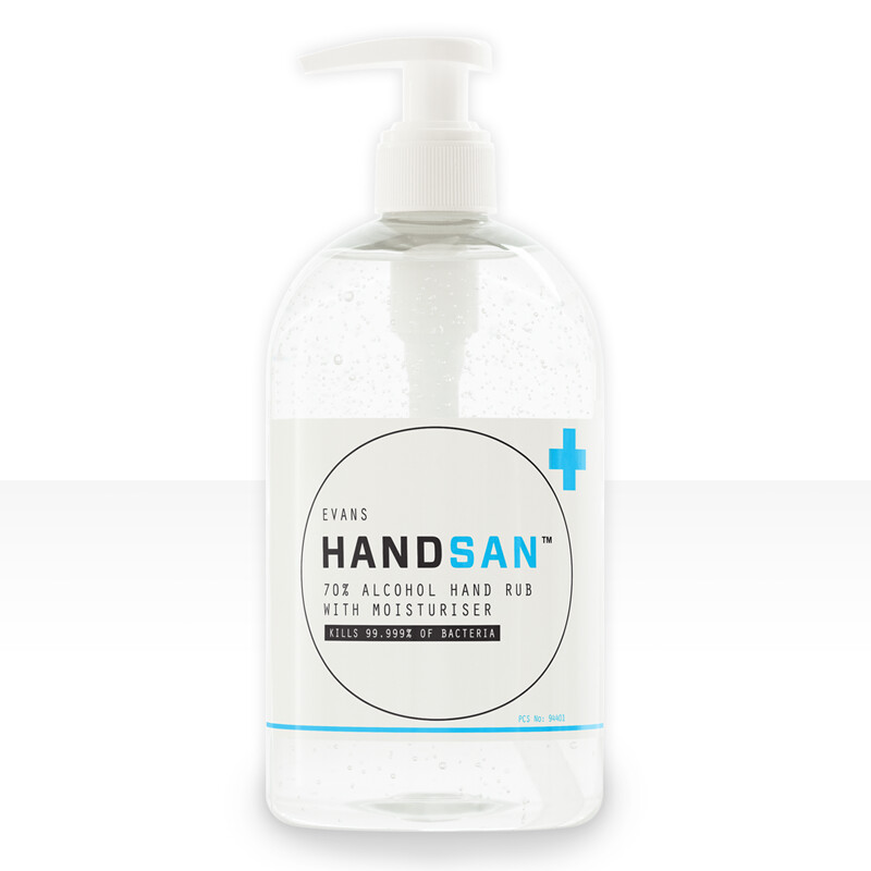 HANDSAN 70% ALCOHOL HAND SANITISER GEL PUMP BOTTLE - 500ml HANDSAN 70% ALCOHOL HAND SANITISER GEL PUMP BOTTLE - 500ml