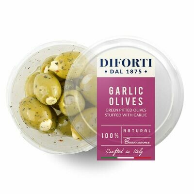 PITTED GREEN OLIVES STUFFED WITH GARLIC - 180gr PITTED GREEN OLIVES STUFFED WITH GARLIC - 180gr