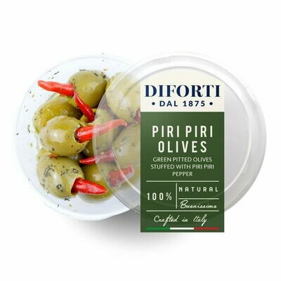 PITTED GREEN OLIVES STUFFED WITH PIRI PIRI PEPPERS - 180gr PITTED GREEN OLIVES STUFFED WITH PIRI PIRI PEPPERS - 180gr