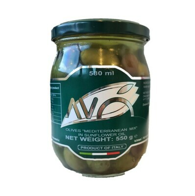 MEDITERRANEAN MIX OLIVES IN SUNFLOWER OIL JAR - 550gr MEDITERRANEAN MIX OLIVES IN SUNFLOWER OIL JAR - 550gr