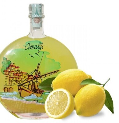 LIMONCELLO COSTA D'AMALFI IGP IN HAND DECORATED GLASS - 0,20L (ABV) 25%