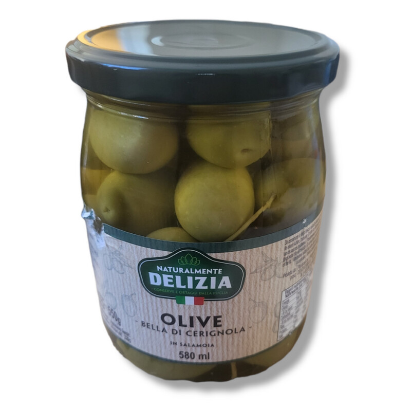 BELLA DI CERIGNOLA GREEN OLIVES IN BRINE - 580ml Delizia