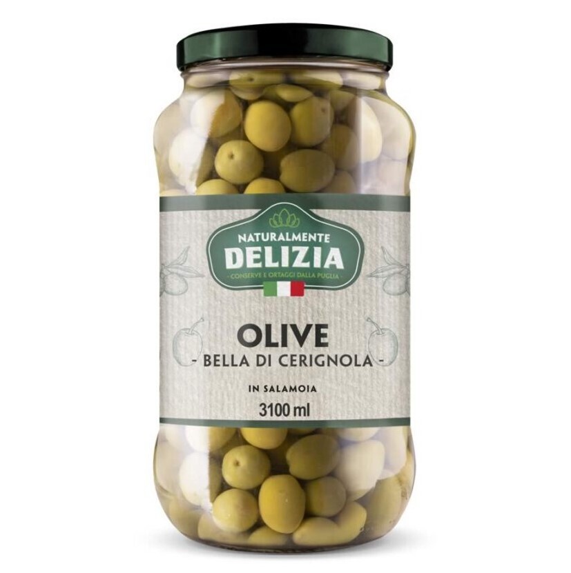 BELLA DI CERIGNOLA GREEN OLIVES IN BRINE - 3.1kg Delizia