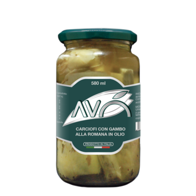 CARCIOFI CON GAMBO WHOLE ARTICHOKES WITH STEM IN SUNFLOWER OIL GLASS JAR - 580gr CARCIOFI CON GAMBO WHOLE ARTICHOKES WITH STEM IN SUNFLOWER OIL GLASS JAR - 580gr