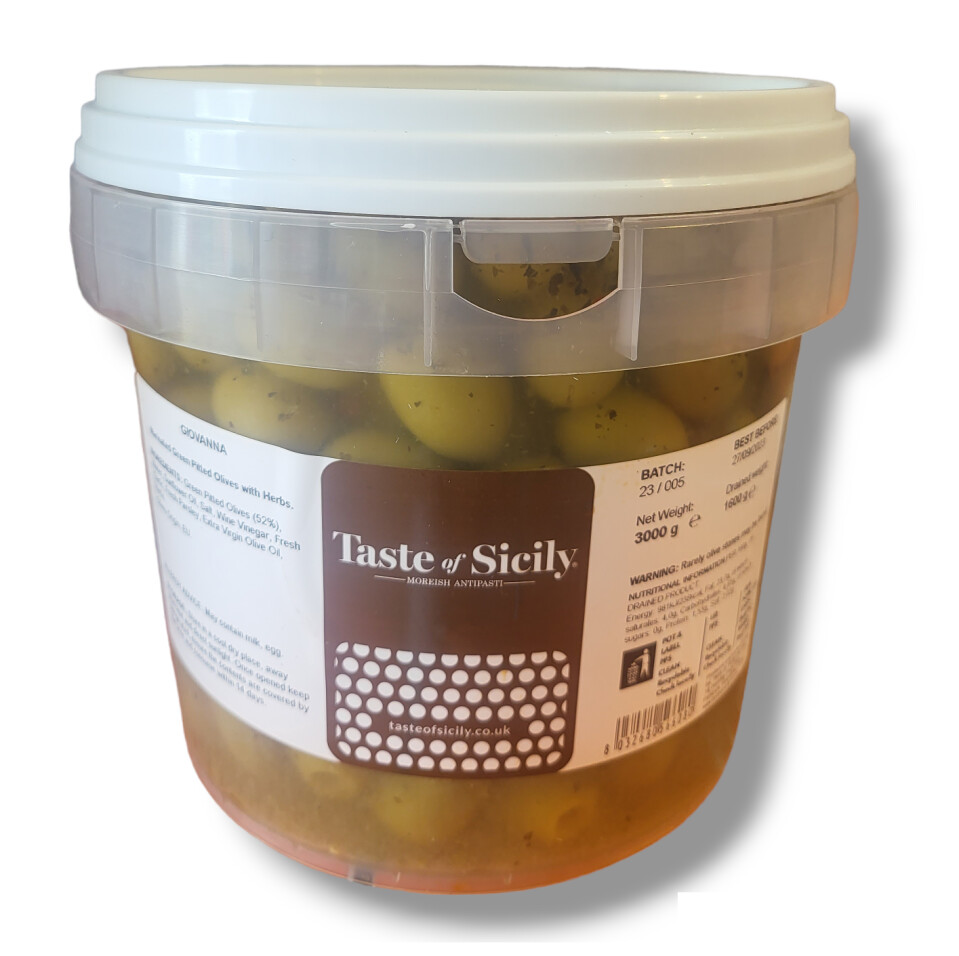 PITTED GIOVANNA OLIVES - 3kg (1.5kg Net)