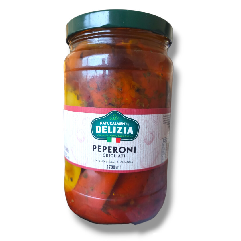 PEPERONI GRIGLIATI (Grilled Red &amp; Yellow Peppers)  IN SUNFLOWER OIL - Delizia 1700ml