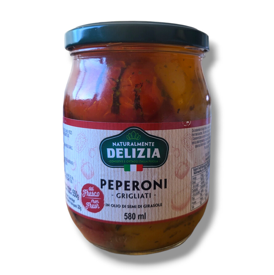 PEPERONI GRIGLIATI (Grilled Red &amp; Yellow Peppers)  IN SUNFLOWER OIL - Delizia 580ml