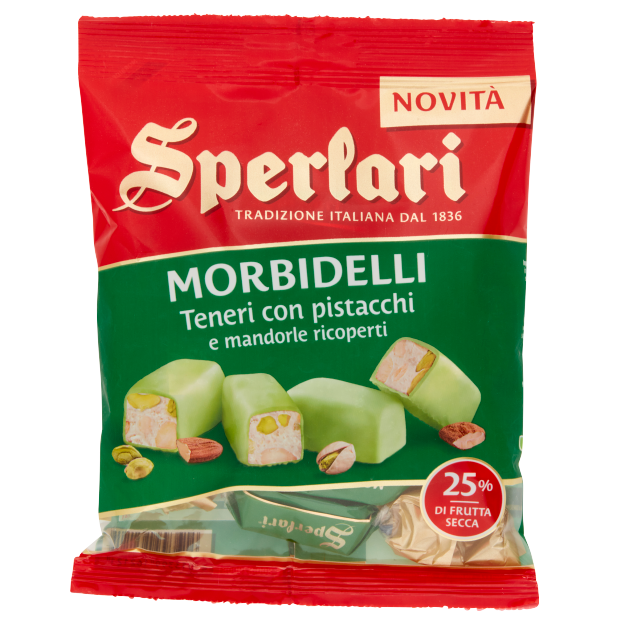 Sperlari Morbidelli Teneri Pistachio e Mandorle Ricoperte – 117g