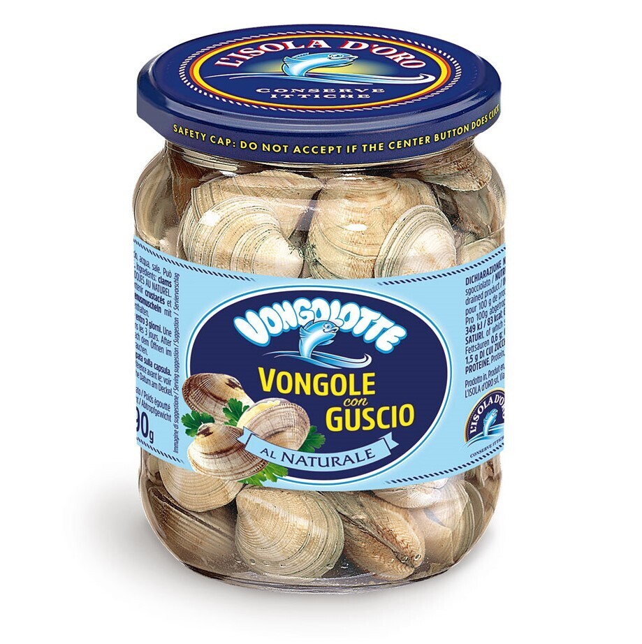 BABY CLAMS WITH SHELL IN BRINE (Vongole con guscio) Jar - L&#39;isola Dora 700gr