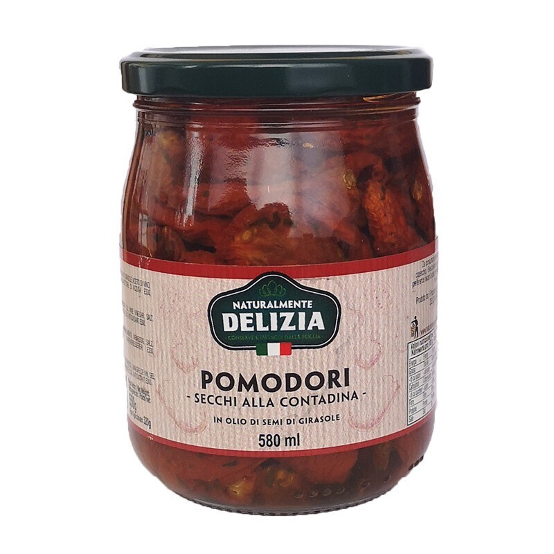 SUNDRIED TOMATOES COUNTRY-STYLE IN SUNFLOWER OIL - Delizia 580ml