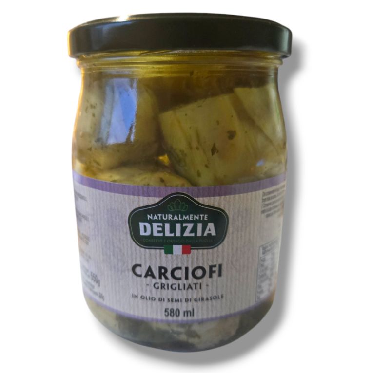 CARCIOFI GRIGLIATI WHOLE ARTICHOKES IN OIL GLASS JAR - 580ml