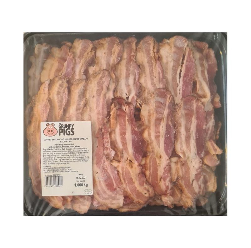 GRUMPY PIG COOKED SMOKED STREAKY BACON PIGS - 1kg GRUMPY PIG COOKED SMOKED STREAKY BACON PIGS - 1kg