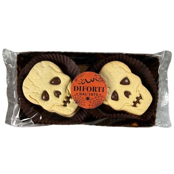 Diforti Skulls with Hazelnut Chocolate Filling – 4 Biscuits (200g) Diforti Skulls with Hazelnut Chocolate Filling – 4 Biscuits (200g)
