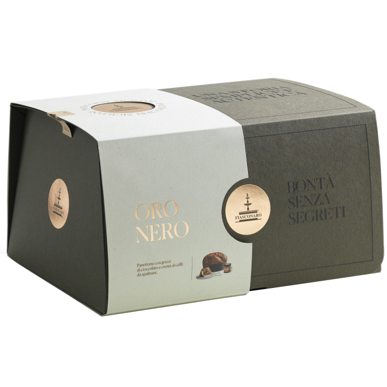 Fiasconaro Panettone Oro Nero Gift Box – 1kg (with Coffee Cream, Butter Knife &amp; Gift Bag)