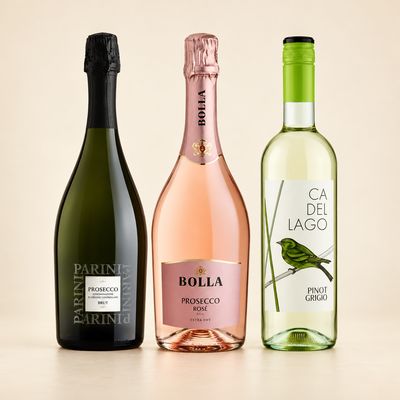 Parini Prosecco, Bolla Prosecco Rosé and Ca del Lago Pinot Grigio bottles