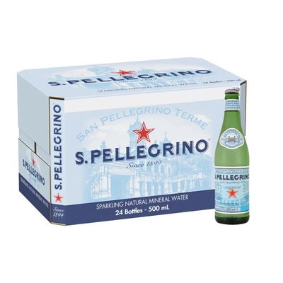 San Pellegrino 500ml glass bottles sparkling mineral water 24 pack Italian water