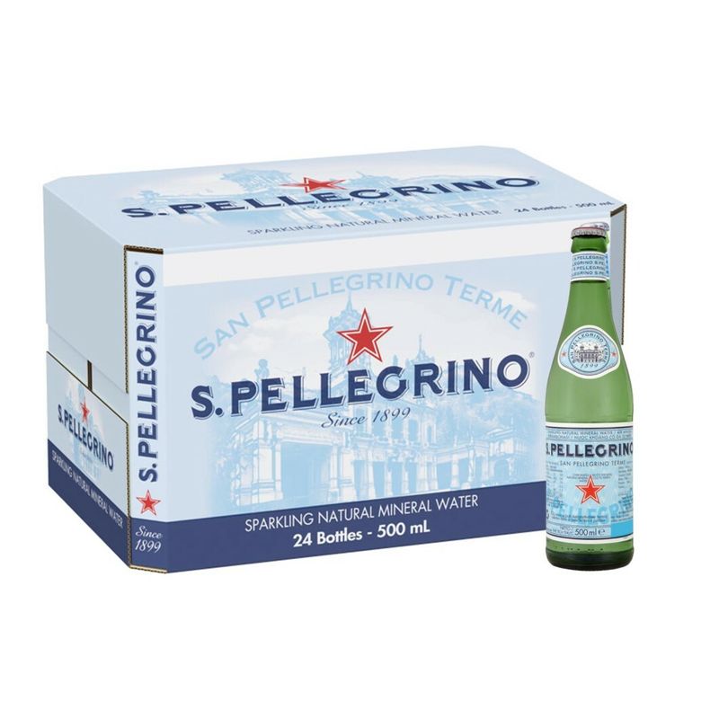 San Pellegrino 500ml glass bottles sparkling mineral water 24 pack Italian water