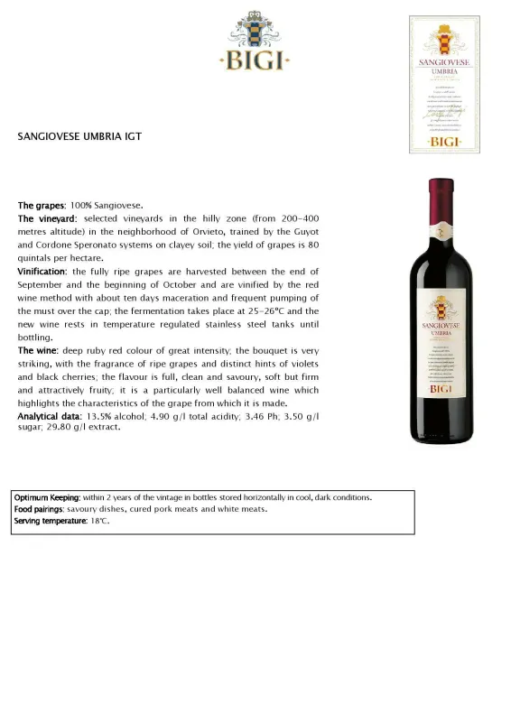 Sangiovese Umbria IGT - Bigi 0,75L ABV 13.5%