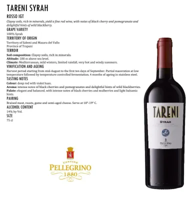 TARENI SYRAH IGT Terre Siciliane, Cantine Pellegrino - 0,75L ABV 14%
